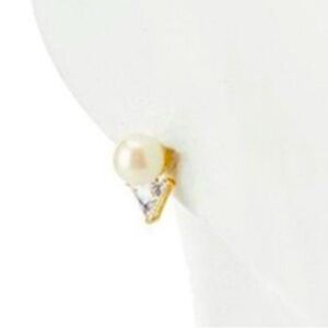 Kate Spade -bright ideas-Triangle Faux Pearl-Clear Stone Earrings NWOT